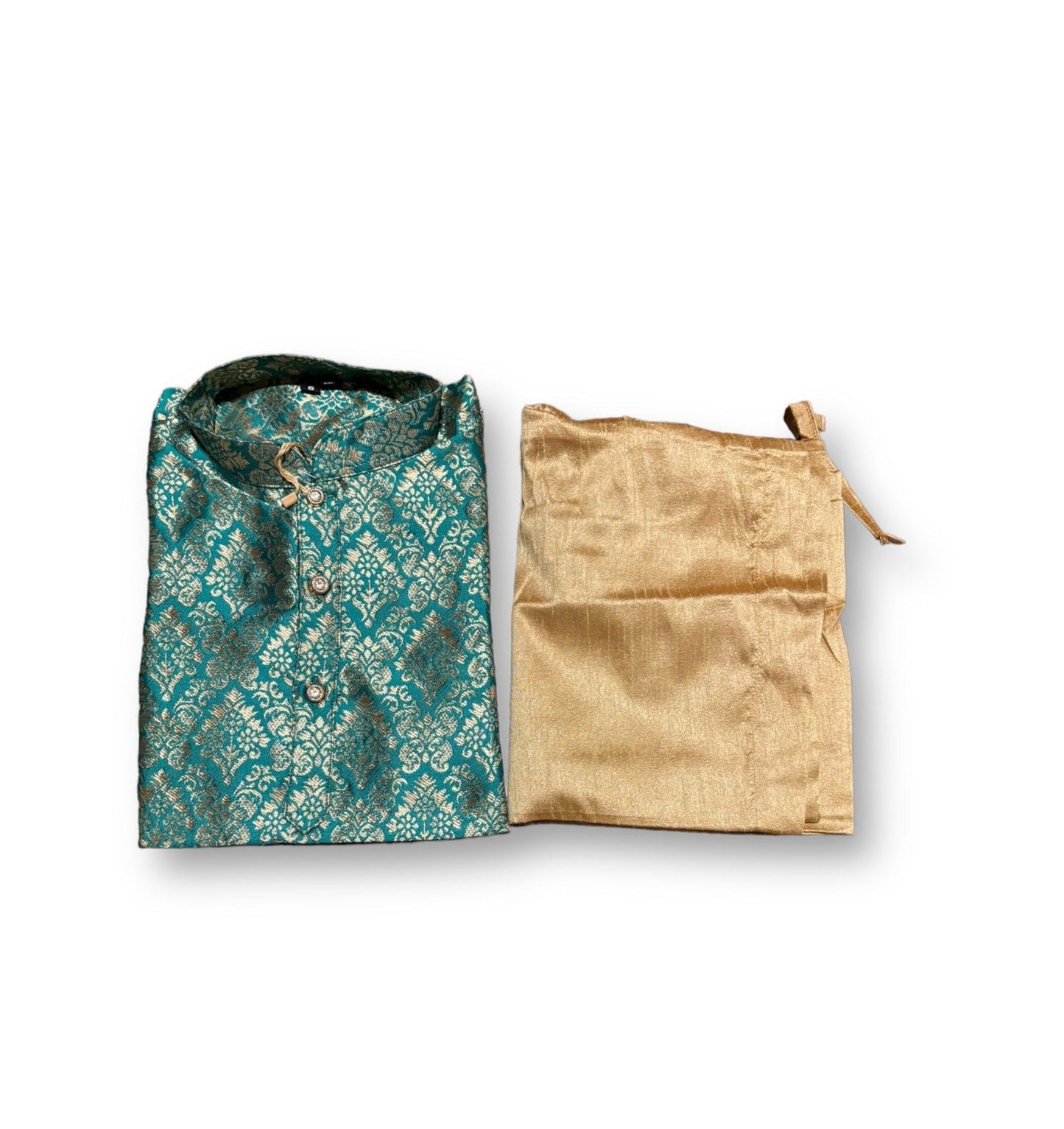 TRADITIONAL BOYS BOTTLE GREEN SILK KURTA PAJAMA - 6351