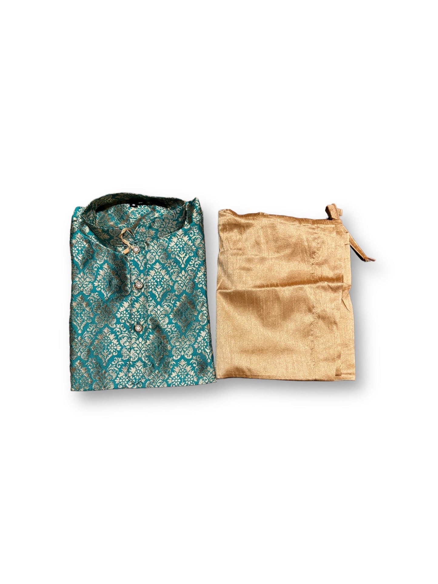 TRADITIONAL BOYS BOTTLE GREEN SILK KURTA PAJAMA - 6351