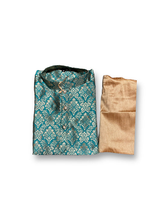 TRADITIONAL BOYS BOTTLE GREEN SILK KURTA PAJAMA - 6351