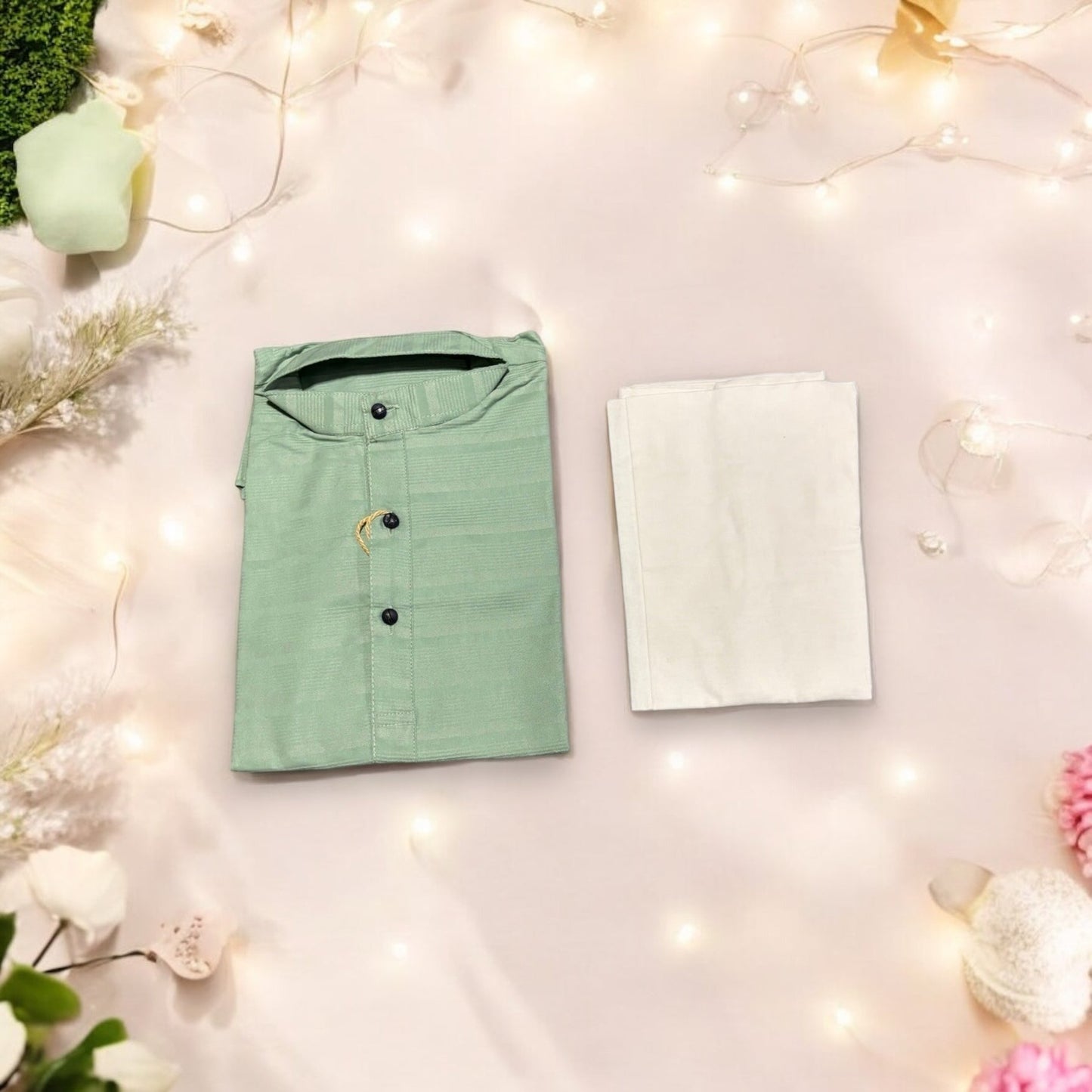 TRADITIONAL BOYS GREEN COTTON KURTA PAJAMA - 1009