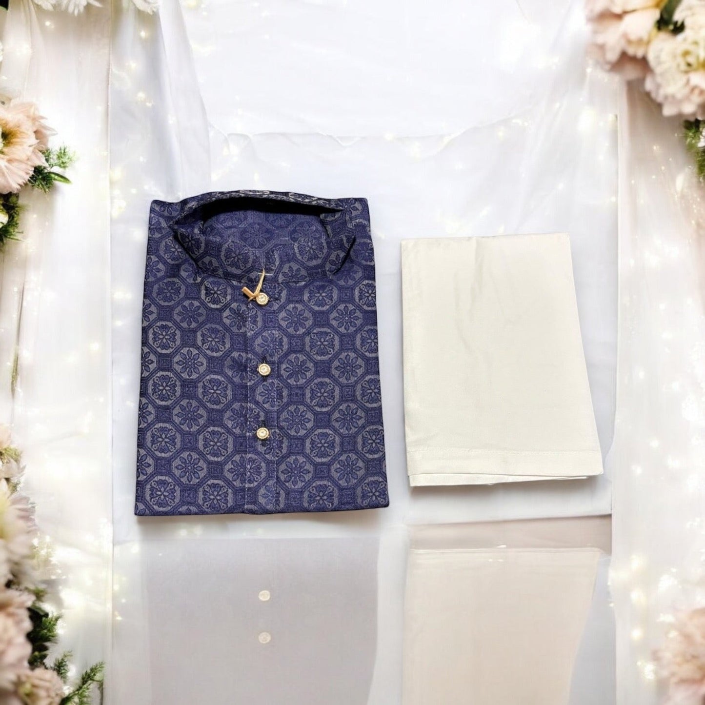 TRADITIONAL BOYS NAVY BLUE PRINTED KURTA PAJAMA - 6441