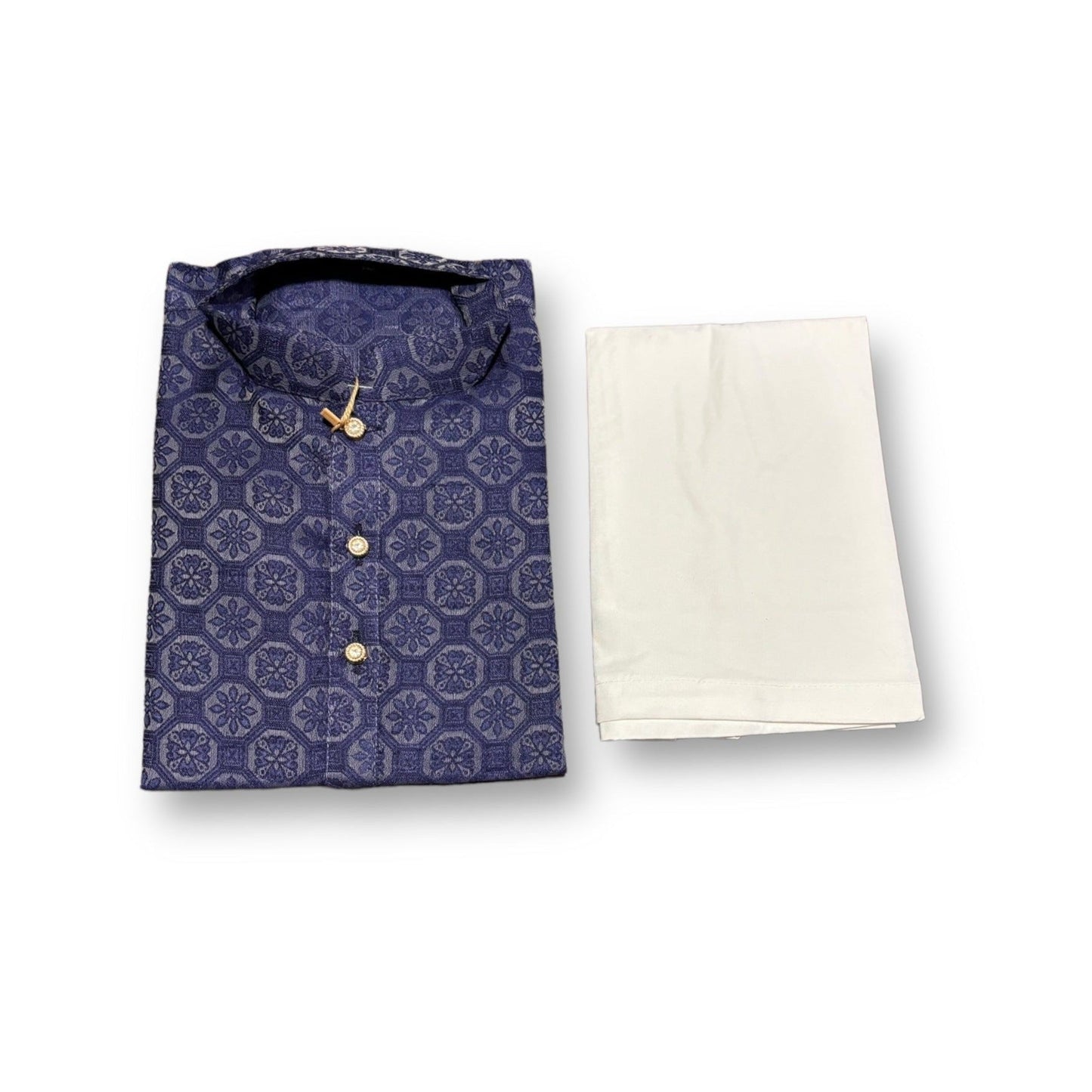 TRADITIONAL BOYS NAVY BLUE PRINTED KURTA PAJAMA - 6441