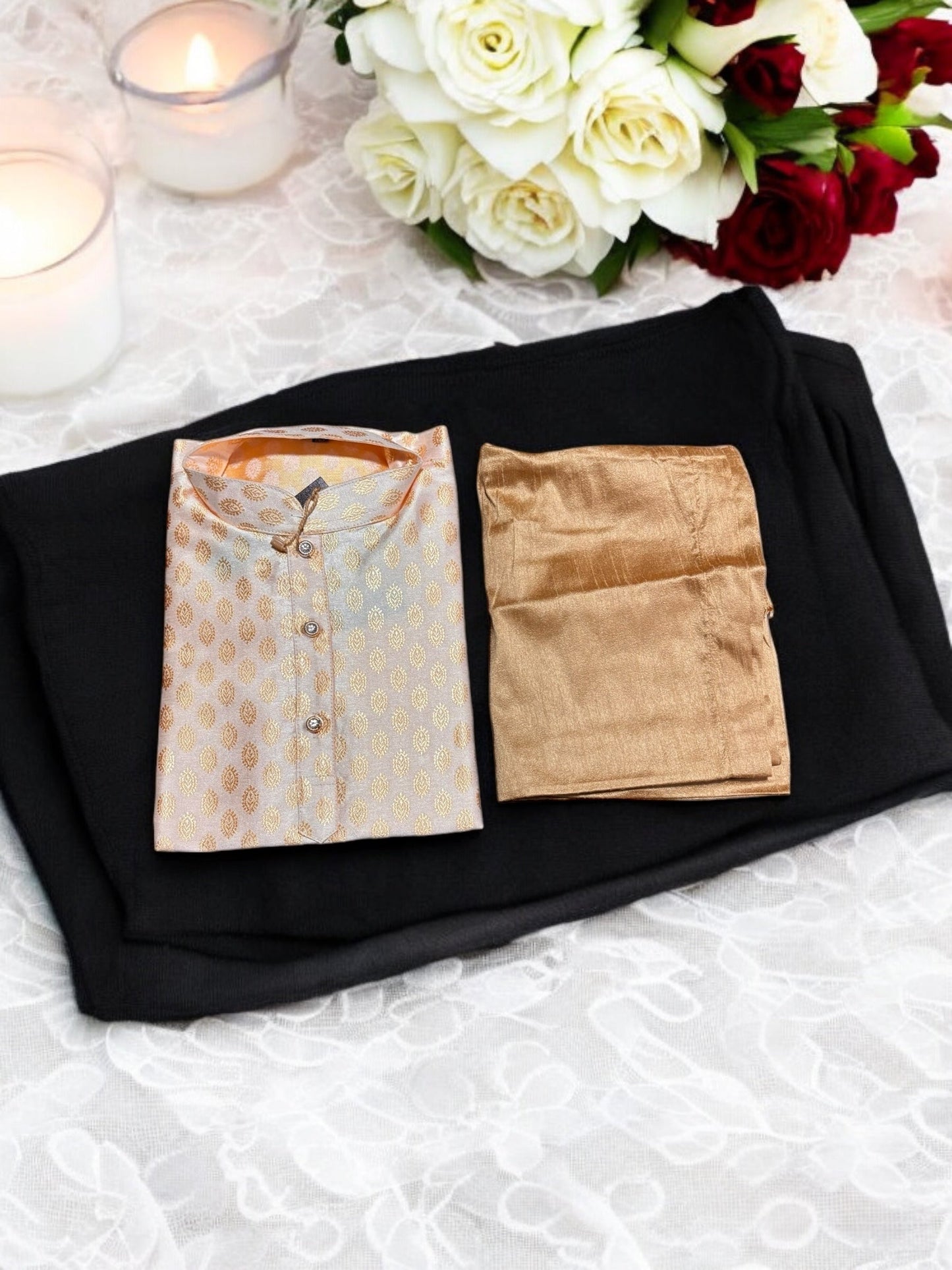 TRADITIONAL BOYS OFF WHITE SILK KURTA PAJAMA - 6326