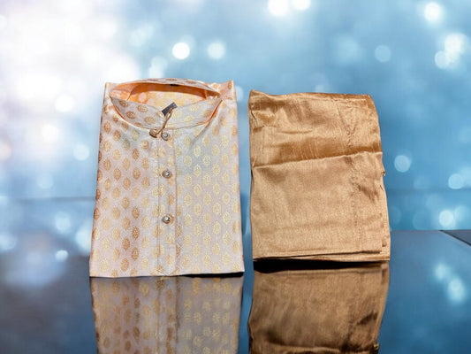 TRADITIONAL BOYS OFF WHITE SILK KURTA PAJAMA - 6326