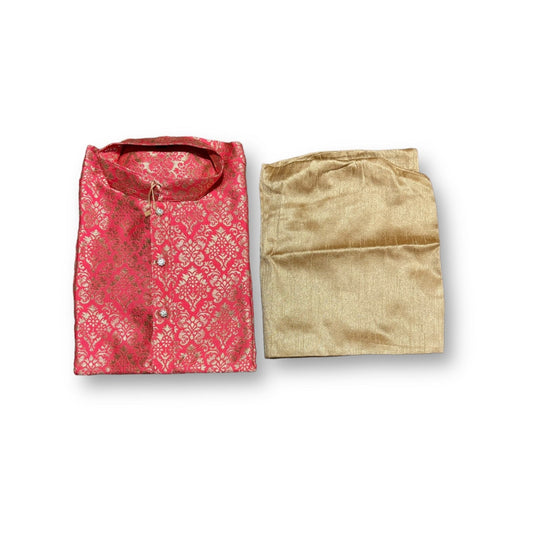 TRADITIONAL BOYS PINK SILK KURTA PAJAMA - 6351