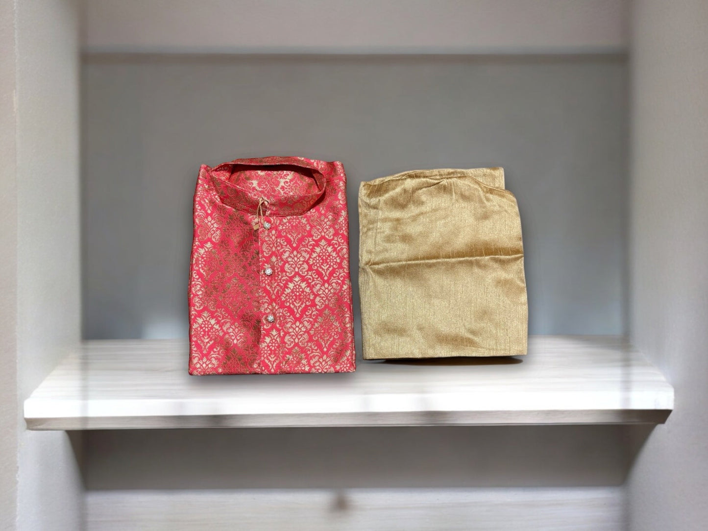 TRADITIONAL BOYS PINK SILK KURTA PAJAMA - 6351