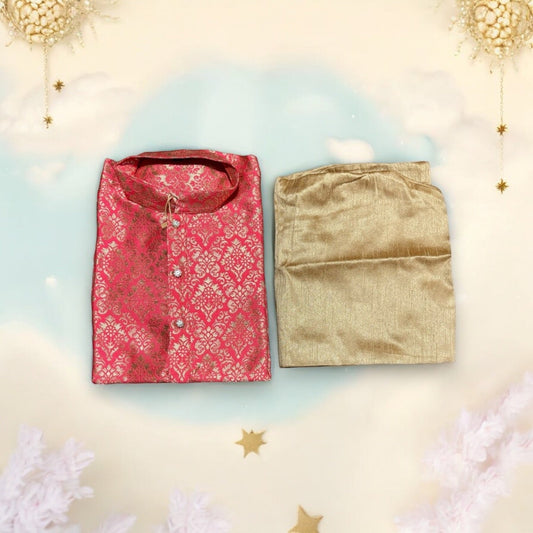TRADITIONAL BOYS PINK SILK KURTA PAJAMA - 6351