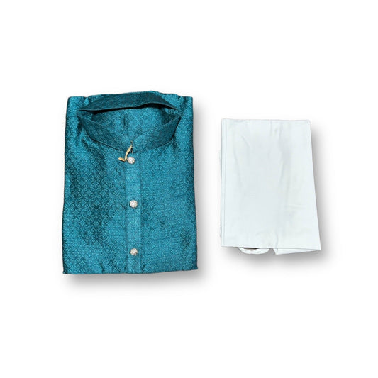 TRADITIONAL- BOYS RAMA BLUE SILK KURTA PAJAMA - 6216