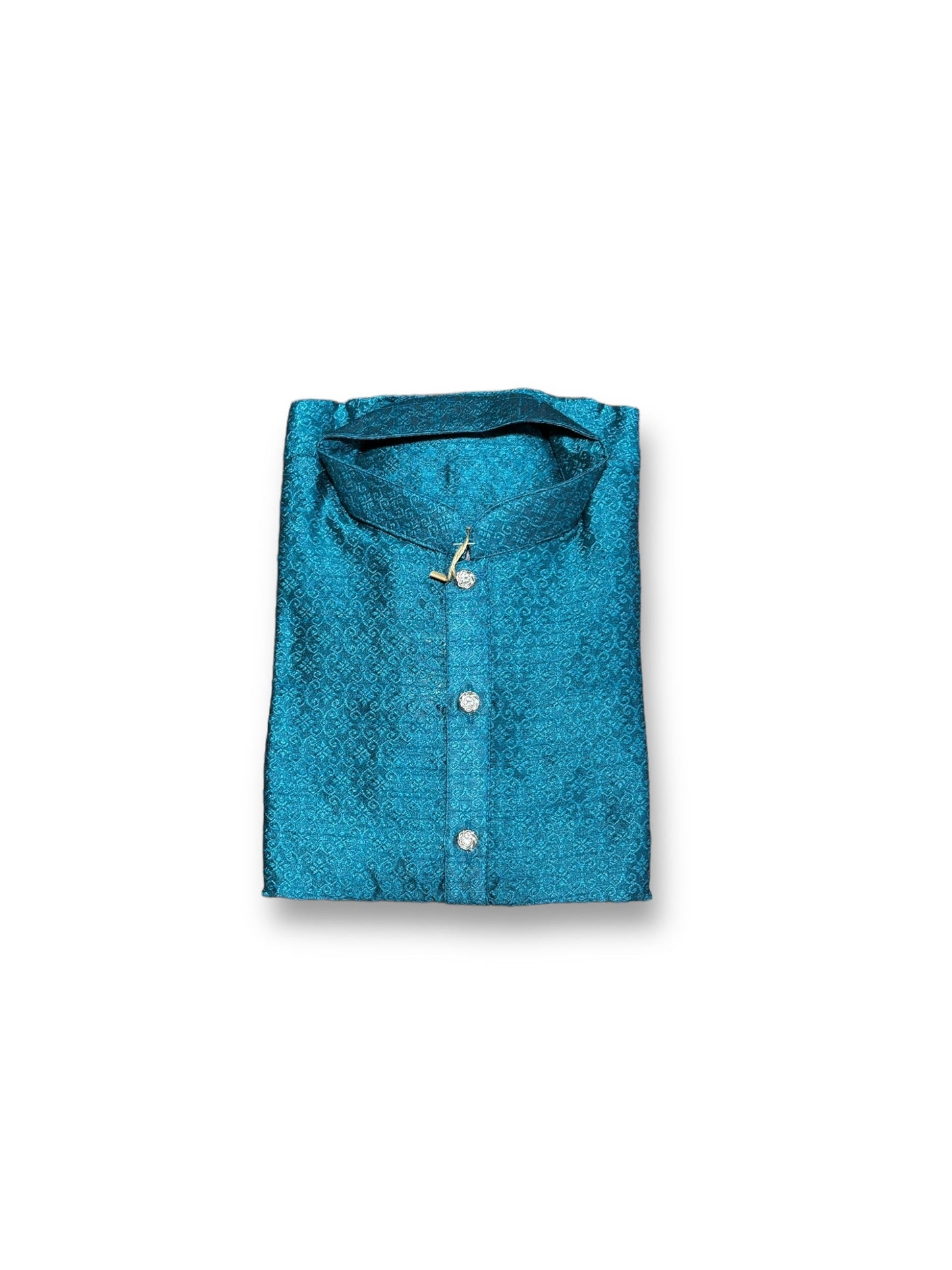 TRADITIONAL- BOYS RAMA BLUE SILK KURTA PAJAMA - 6216