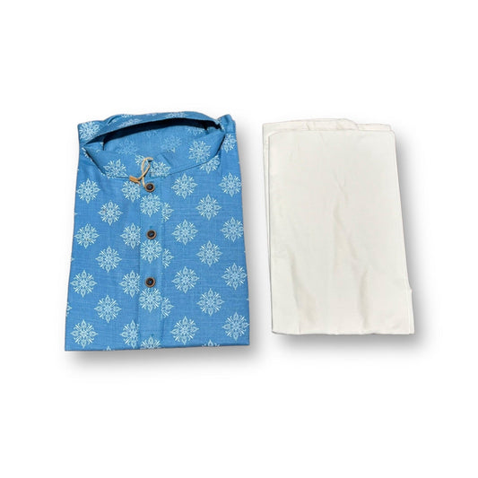 TRADITIONAL- BOYS SKY BLUE PRINTED KURTA PAJAMA - 6415