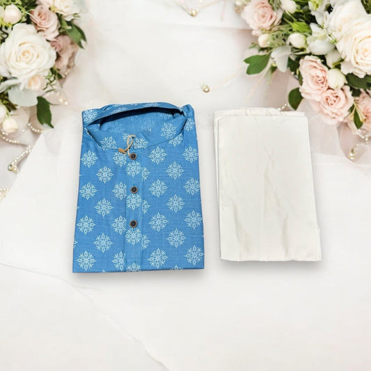 TRADITIONAL- BOYS SKY BLUE PRINTED KURTA PAJAMA - 6415