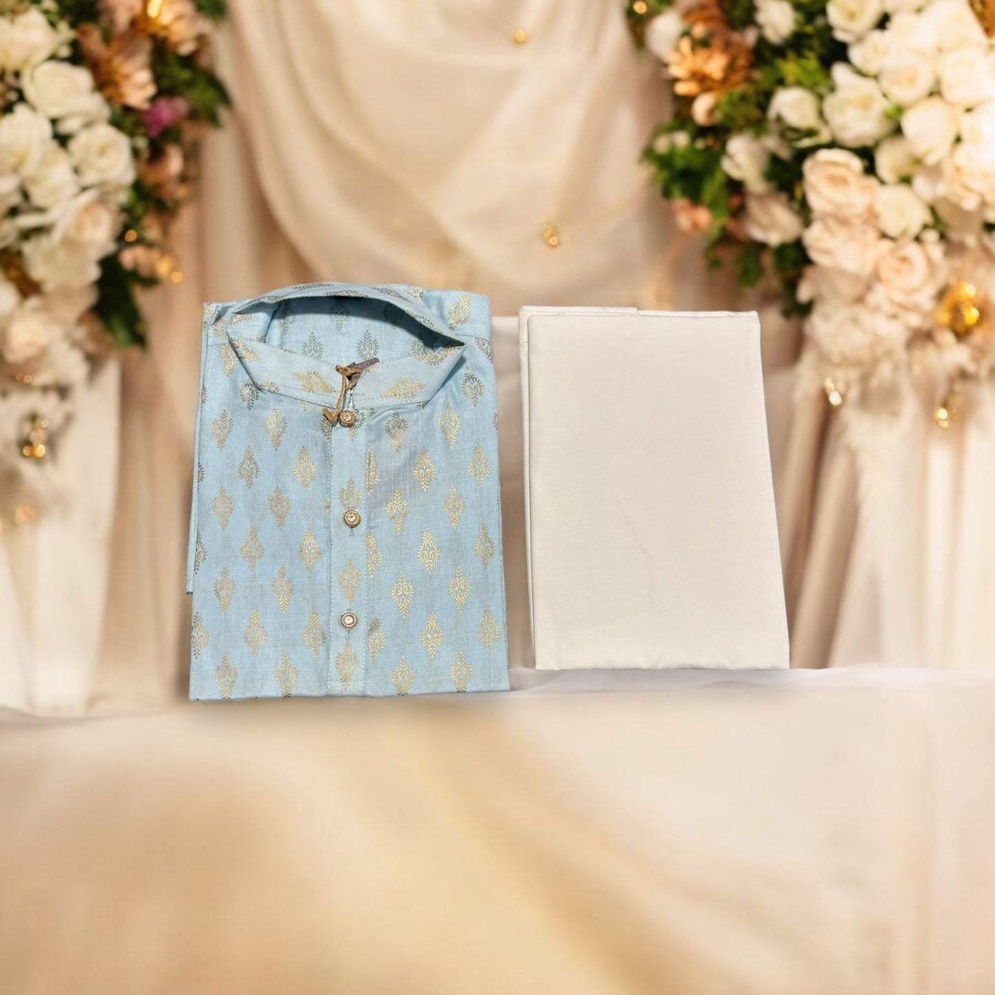 TRADITIONAL BOYS SKY BLUE PRINTED KURTA PAJAMA - 6428