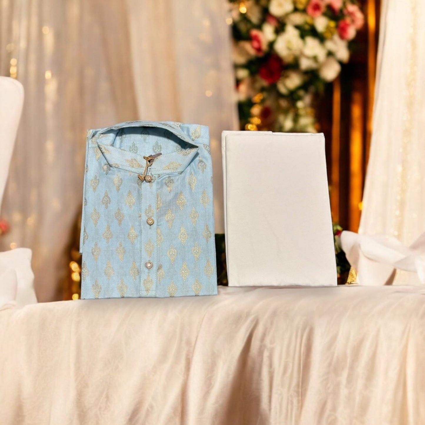 TRADITIONAL BOYS SKY BLUE PRINTED KURTA PAJAMA - 6428