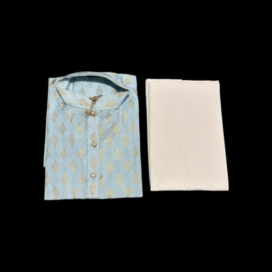 TRADITIONAL BOYS SKY BLUE PRINTED KURTA PAJAMA - 6428