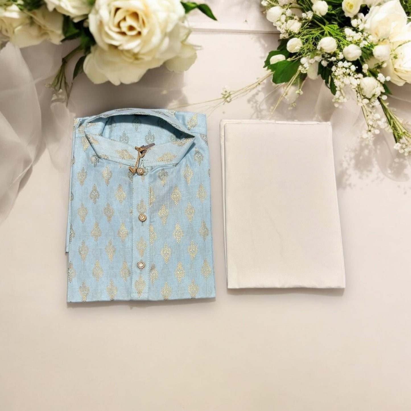 TRADITIONAL BOYS SKY BLUE PRINTED KURTA PAJAMA - 6428