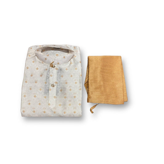 TRADITIONAL BOYS WHITE SILK KURTA PAJAMA - 6395