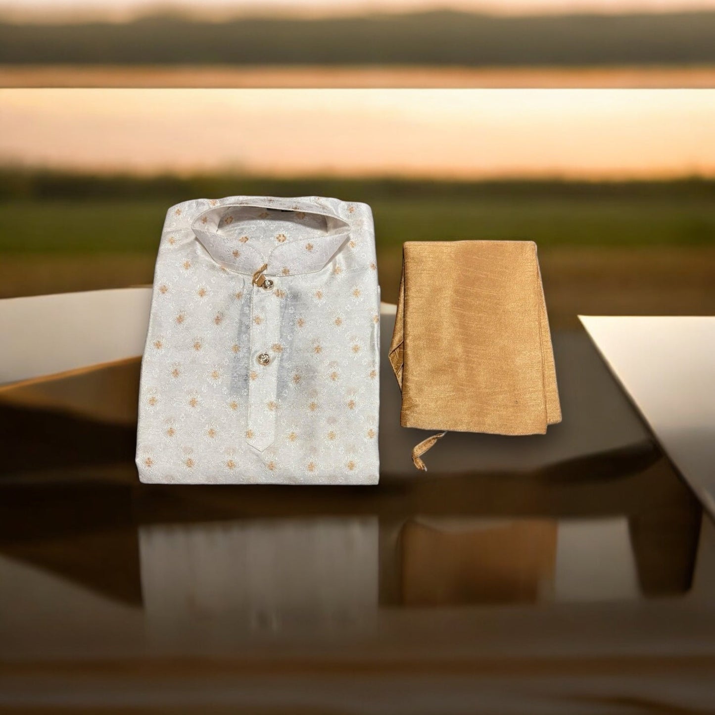 TRADITIONAL BOYS WHITE SILK KURTA PAJAMA - 6395