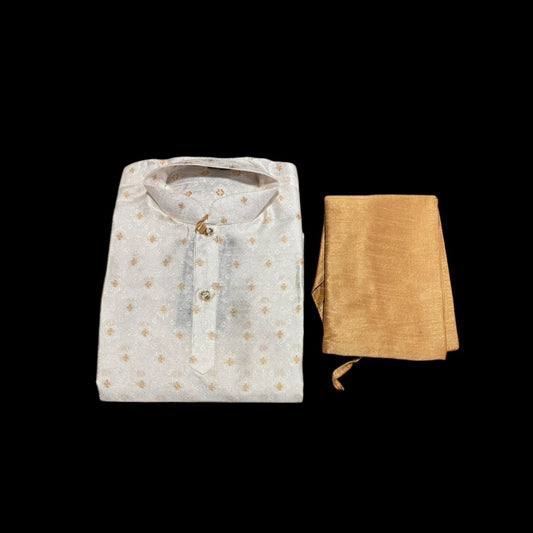 TRADITIONAL BOYS WHITE SILK KURTA PAJAMA - 6395