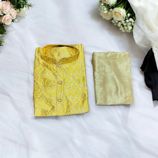 TRADITIONAL- BOYS YELLOW SILK KURTA PAJAMA - 6251
