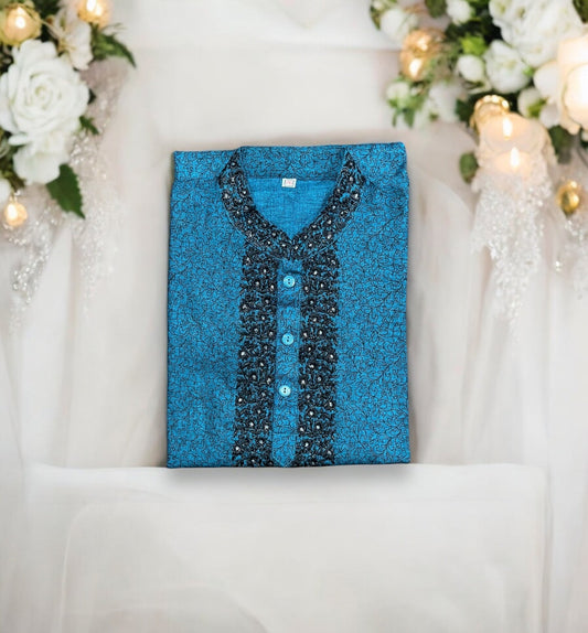 TRADITIONAL BLUE BOYS COTTON KURTA - ETHNIC WEAR 05