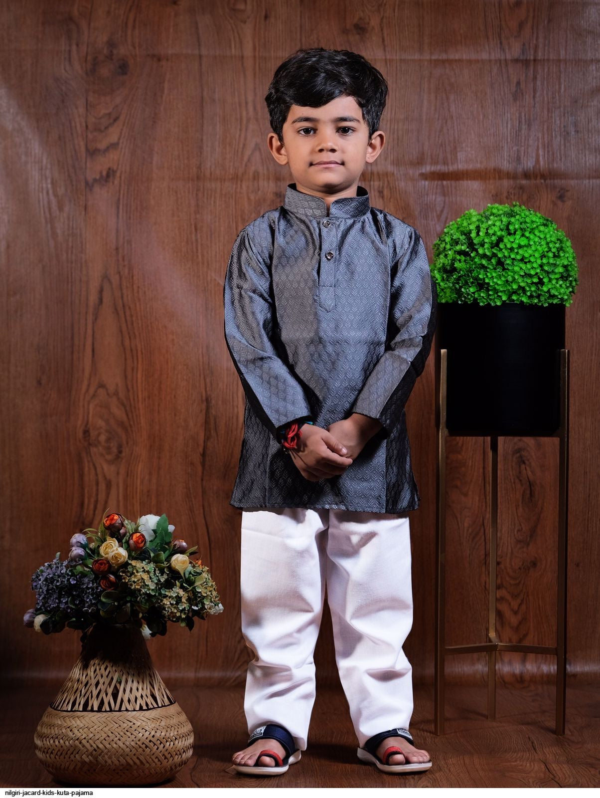 TRADITIONAL JACQUARD KIDS KURTA PAJAMA SET - ETHNIC WEAR
