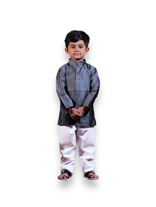 TRADITIONAL JACQUARD KIDS KURTA PAJAMA SET - ETHNIC WEAR