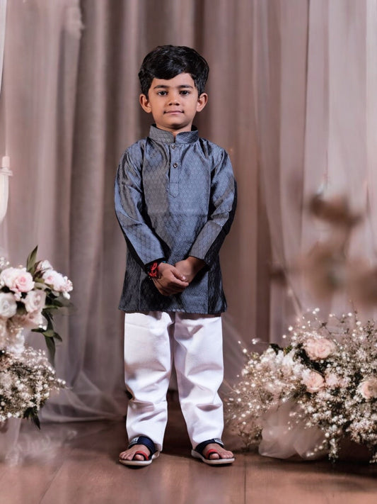 TRADITIONAL JACQUARD KIDS KURTA PAJAMA SET - ETHNIC WEAR