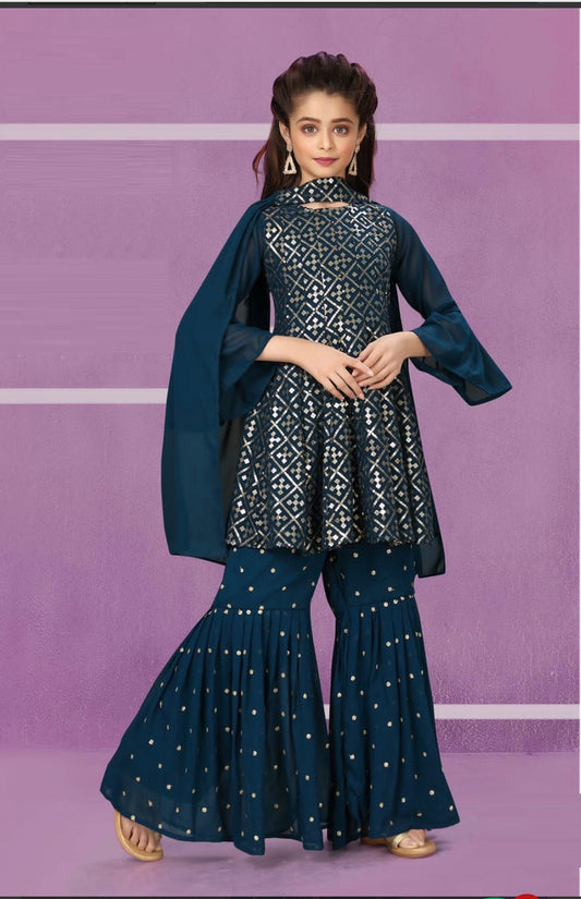 TRADITIONAL DESIGNER FESTIVE WEAR HEAVY GEORGETTE SALWAR KAMEEZ SUIT FOR GIRLS