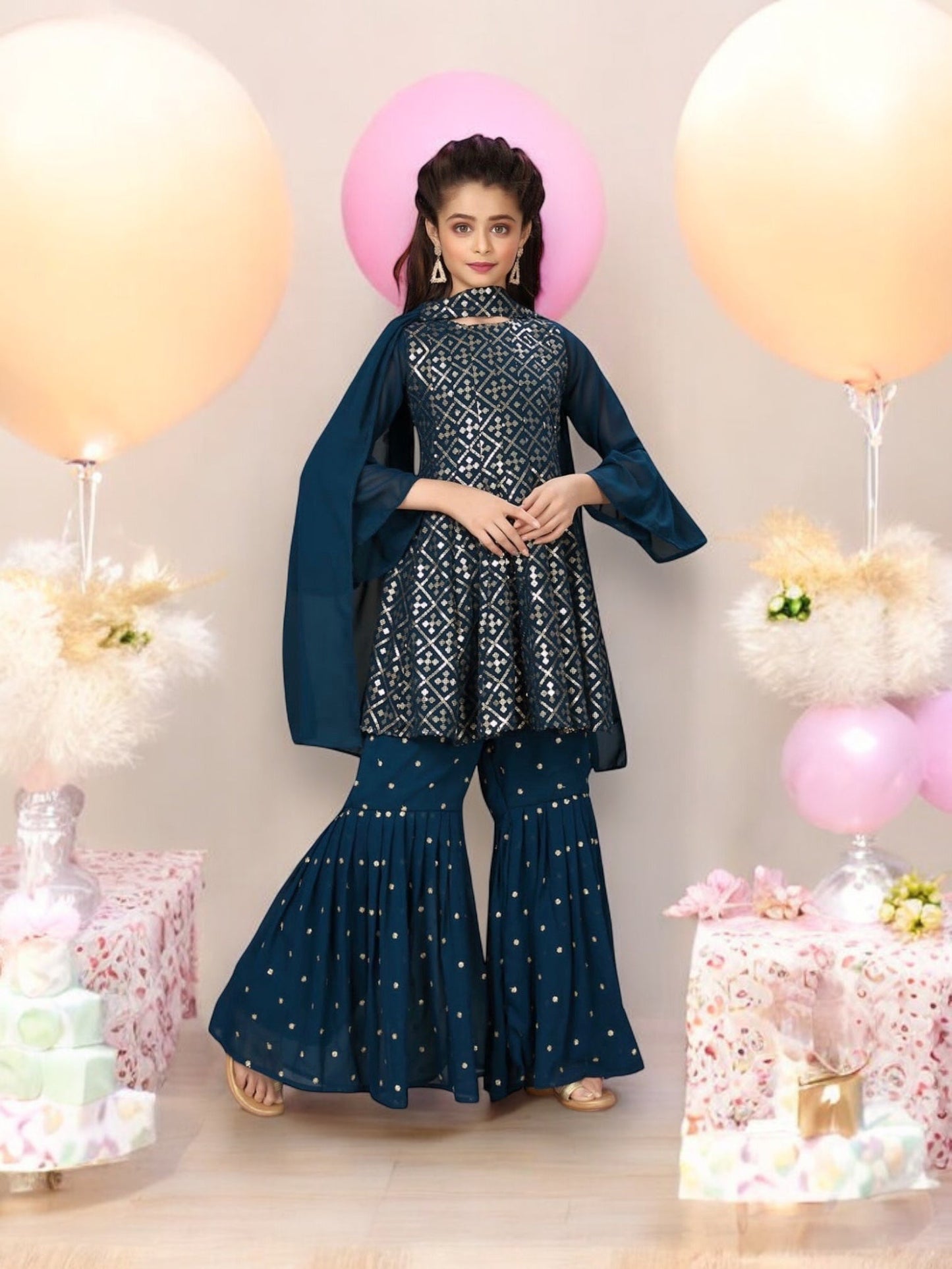 TRADITIONAL DESIGNER FESTIVE WEAR HEAVY GEORGETTE SALWAR KAMEEZ SUIT FOR GIRLS