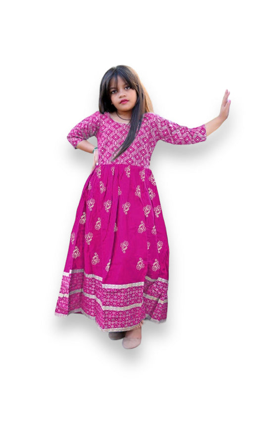 TRADITIONAL FOIL PRINTED GOWN SUIT FOR YOUNG GIRLS - ETHNIC WEAR - 08