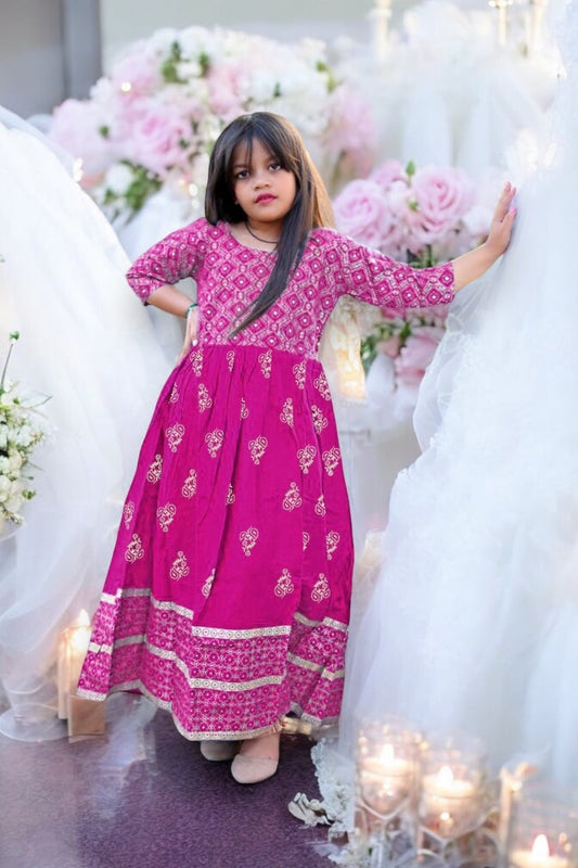 TRADITIONAL FOIL PRINTED GOWN SUIT FOR YOUNG GIRLS - ETHNIC WEAR - 08
