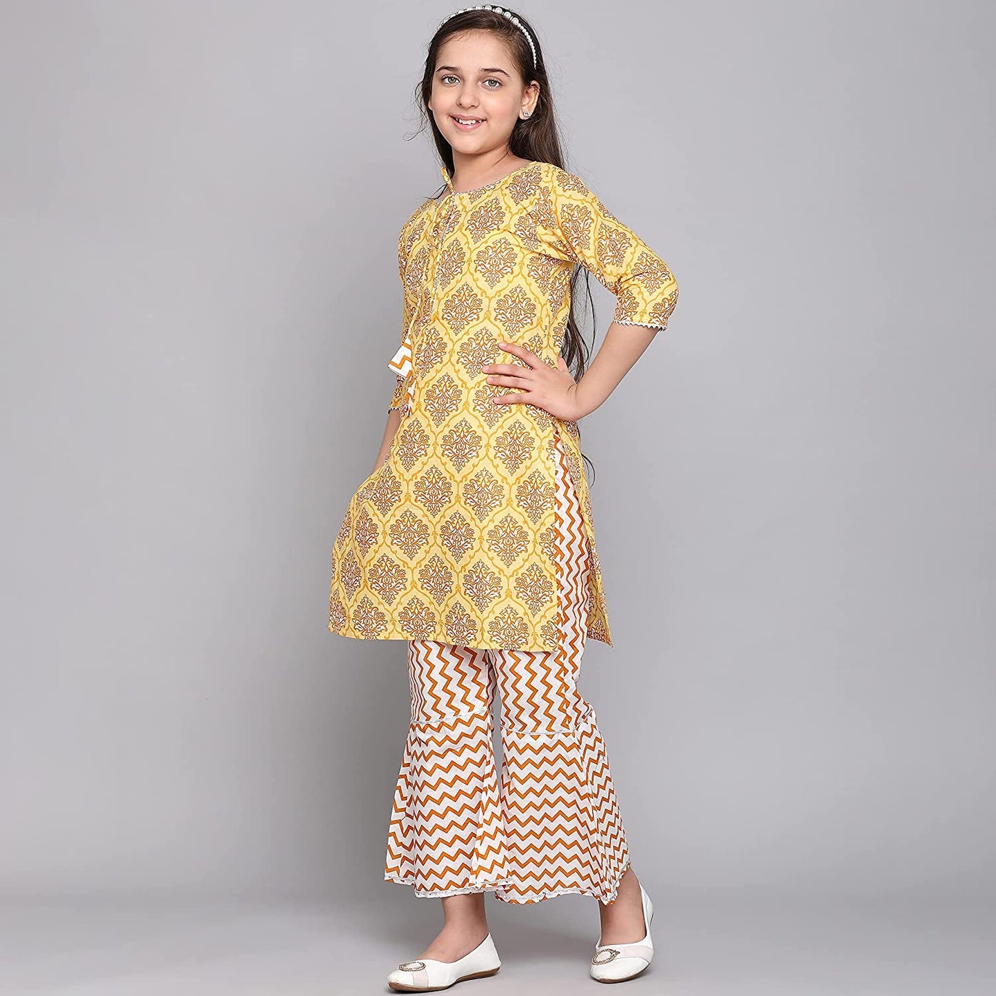 TRADITIONAL COTTON KURTI SET WITH PANT FOR GIRLS - ETHNIC WEAR FOR KIDS-01