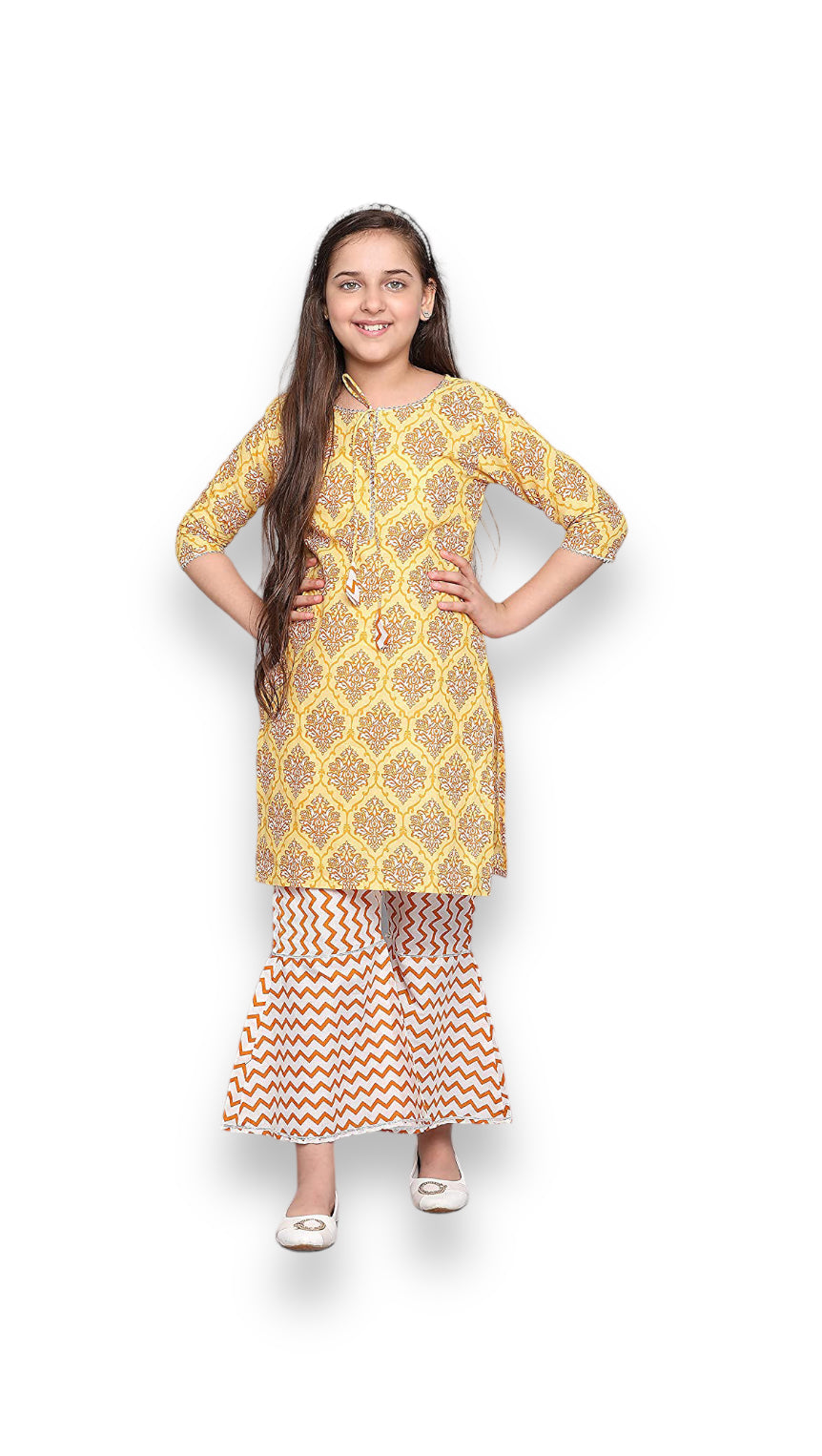 TRADITIONAL COTTON KURTI SET WITH PANT FOR GIRLS - ETHNIC WEAR FOR KIDS-01