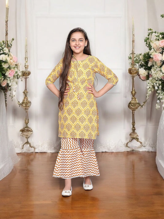 TRADITIONAL COTTON KURTI SET WITH PANT FOR GIRLS - ETHNIC WEAR FOR KIDS-01