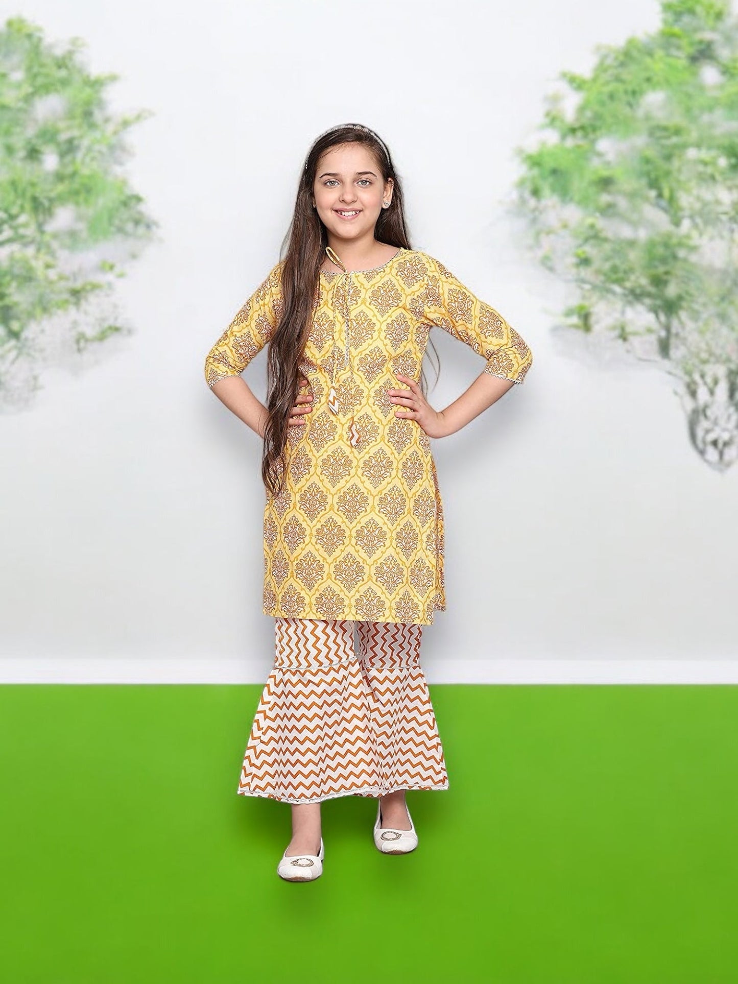 TRADITIONAL COTTON KURTI SET WITH PANT FOR GIRLS - ETHNIC WEAR FOR KIDS-01