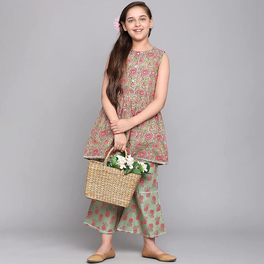 TRADITIONAL COTTON KURTI SET WITH PANT FOR GIRLS - ETHNIC WEAR FOR KIDS-03