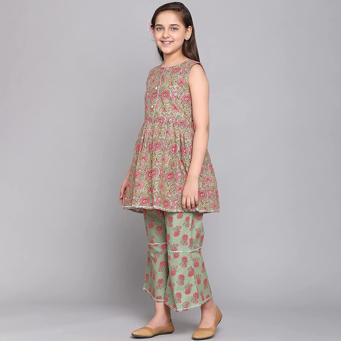TRADITIONAL COTTON KURTI SET WITH PANT FOR GIRLS - ETHNIC WEAR FOR KIDS-03