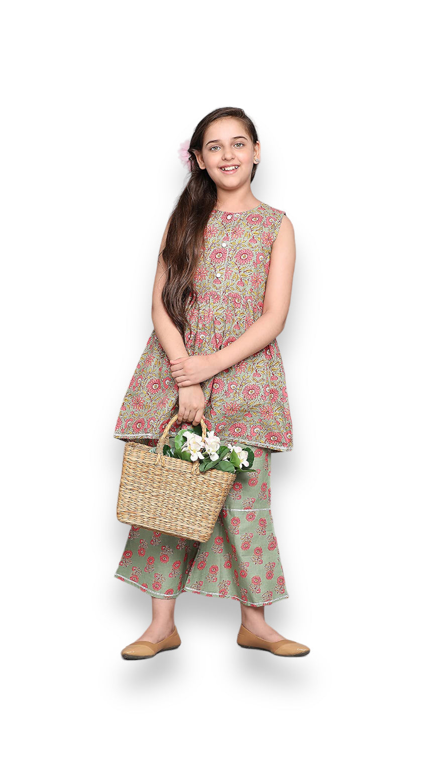 TRADITIONAL COTTON KURTI SET WITH PANT FOR GIRLS - ETHNIC WEAR FOR KIDS-03
