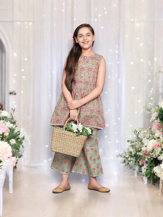 TRADITIONAL COTTON KURTI SET WITH PANT FOR GIRLS - ETHNIC WEAR FOR KIDS-03