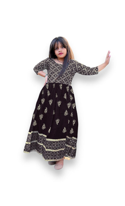 TRADITIONAL FOIL PRINTED GOWN SUIT FOR YOUNG GIRLS - ETHNIC WEAR -  B
