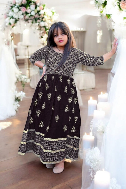 TRADITIONAL FOIL PRINTED GOWN SUIT FOR YOUNG GIRLS - ETHNIC WEAR -  B