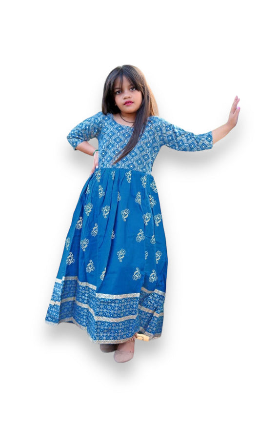 TRADITIONAL FOIL PRINTED GOWN SUIT FOR YOUNG GIRLS - ETHNIC WEAR - F