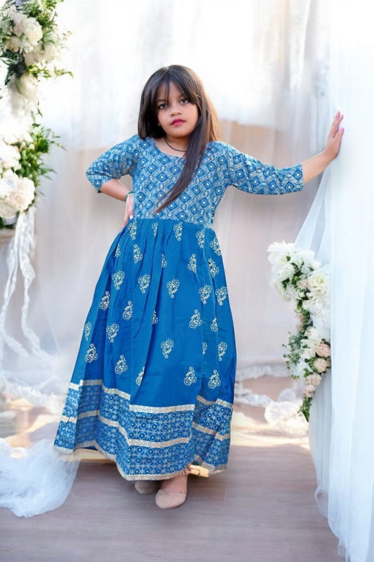TRADITIONAL FOIL PRINTED GOWN SUIT FOR YOUNG GIRLS - ETHNIC WEAR - F