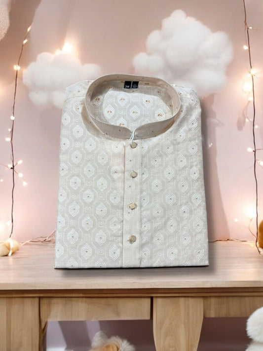 TRADITIONAL MEN'S CREAM COLOR SILK KURTA – ETHNIC WEAR - 6656