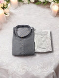 TRADITIONAL MEN'S GRAY COLOR SILK KURTA PAJAMA SET – ETHNIC WEAR- 6916