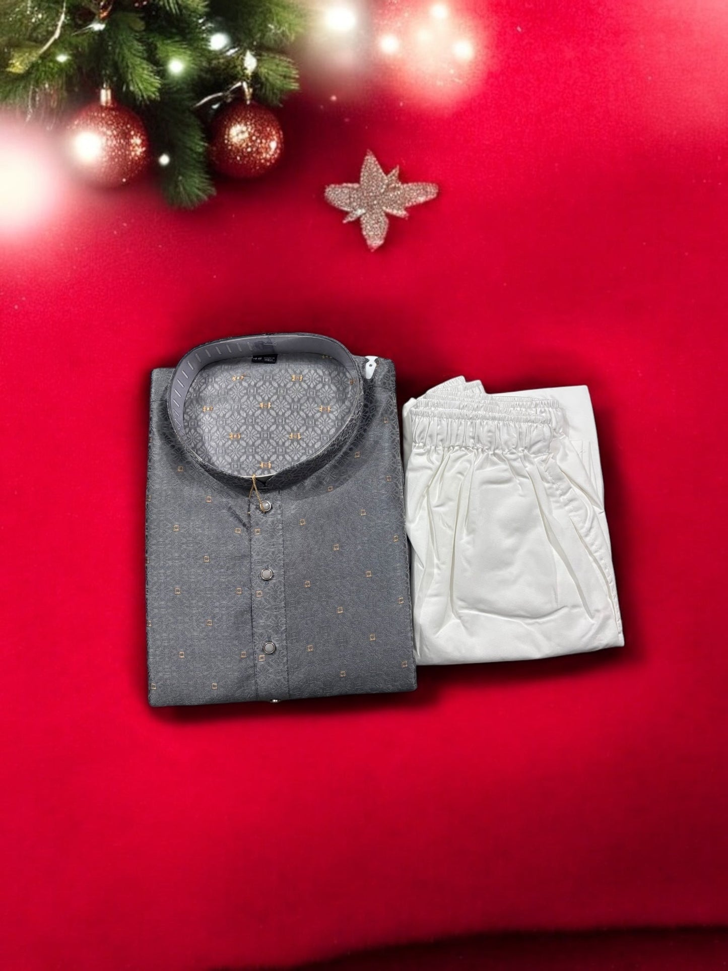 TRADITIONAL MEN'S GRAY COLOR SILK KURTA PAJAMA SET – ETHNIC WEAR- 6916