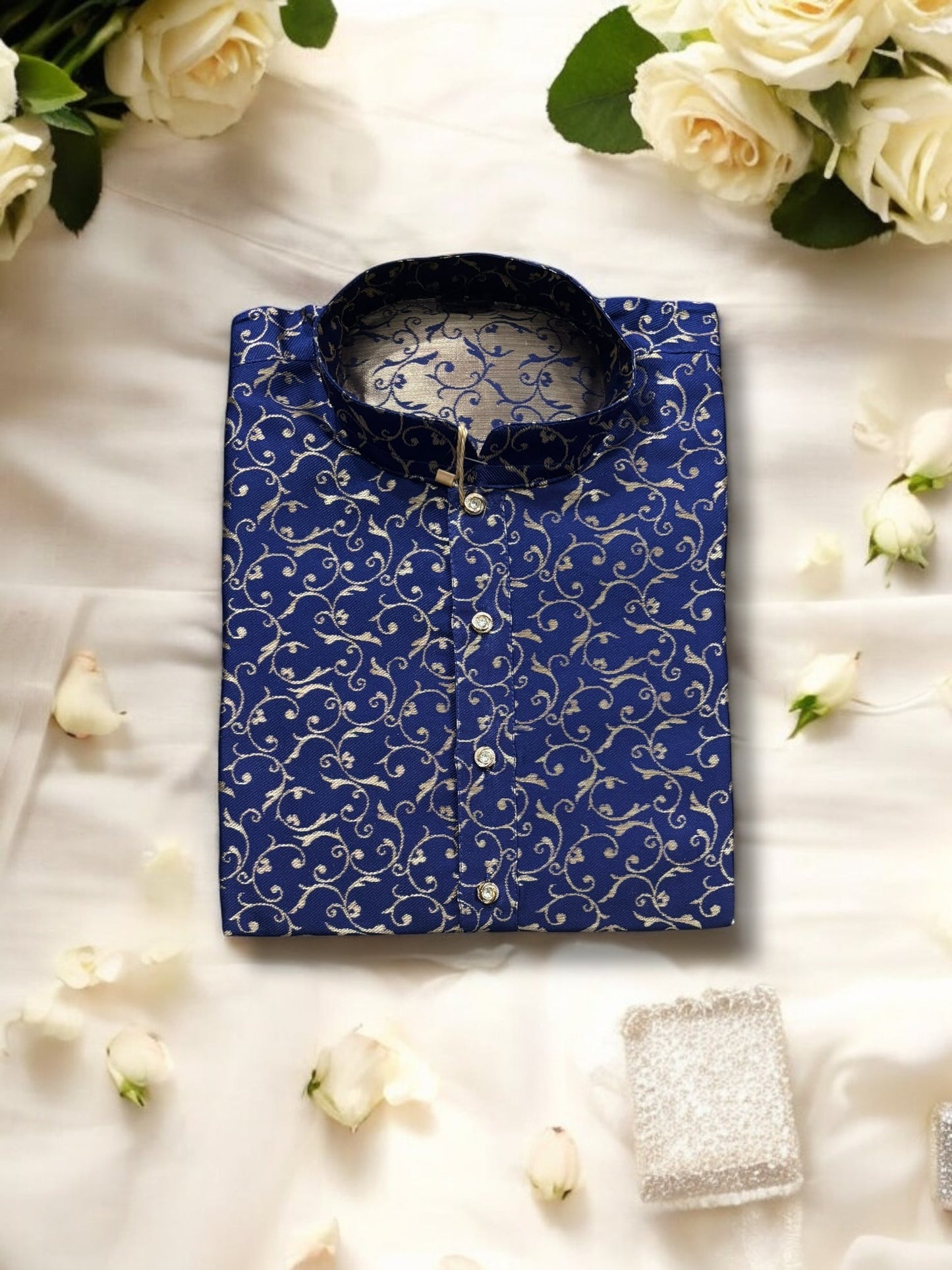 TRADITIONAL MEN'S NAVY BLUE COLOR SILK KURTA – ETHNIC WEAR - 6220