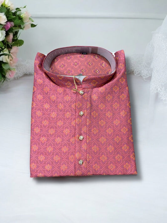 TRADITIONAL MEN'S ONION PINK COLOR SILK KURTA – ETHNIC WEAR - 6479
