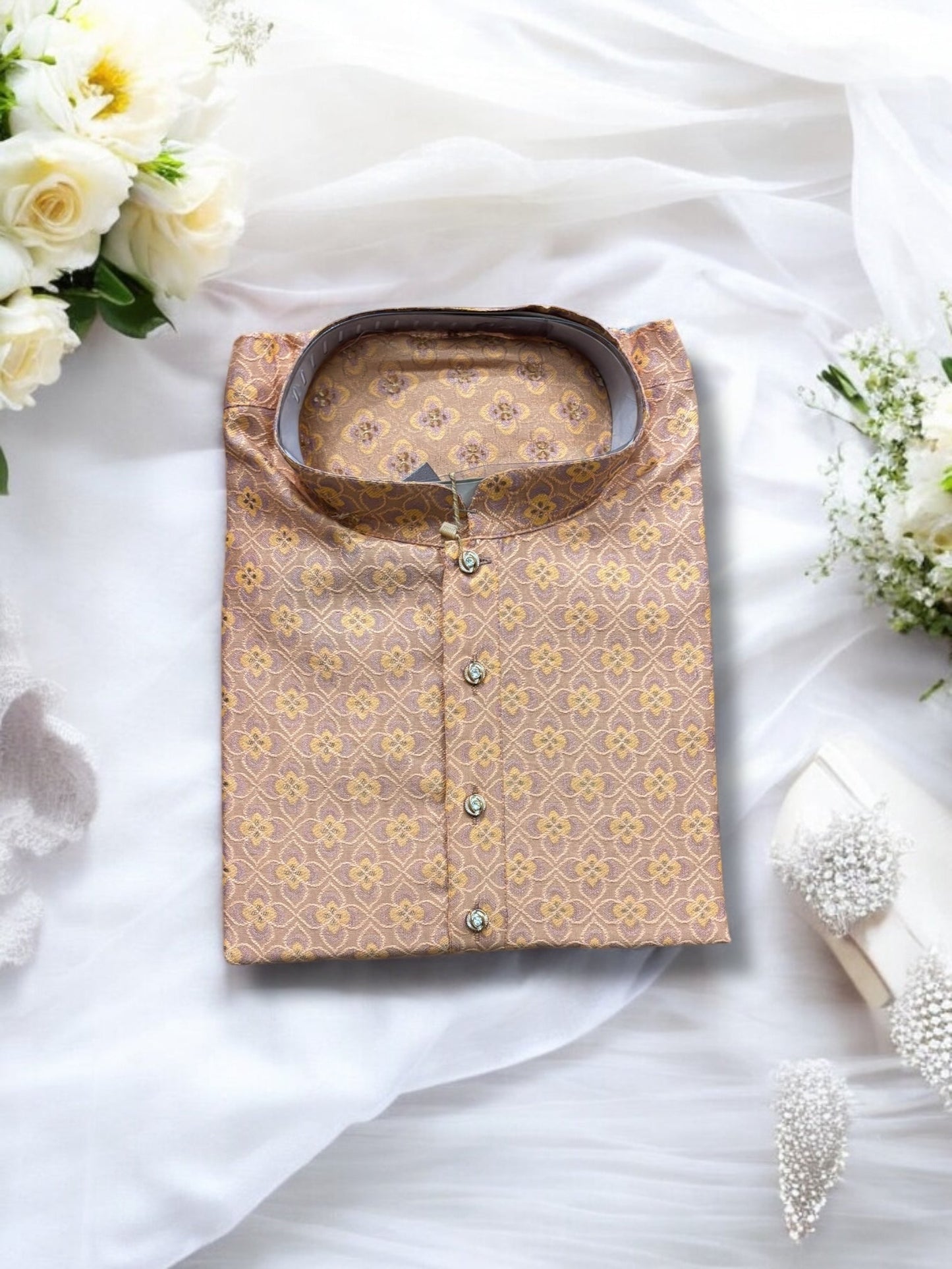 TRADITIONAL MEN'S PEACH COLOR SILK KURTA – ETHNIC WEAR FOR MEN-6479