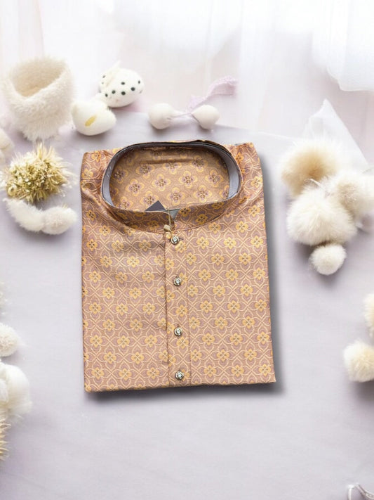 TRADITIONAL MEN'S PEACH COLOR SILK KURTA – ETHNIC WEAR FOR MEN-6479